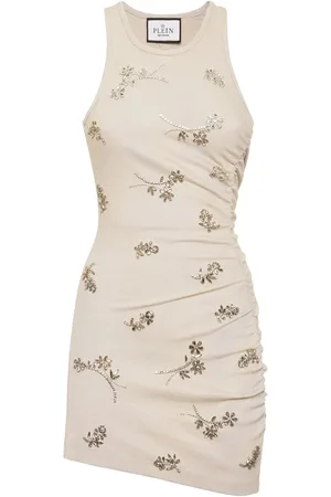 Philipp Plein Floral-embellishment ribbed mini dress