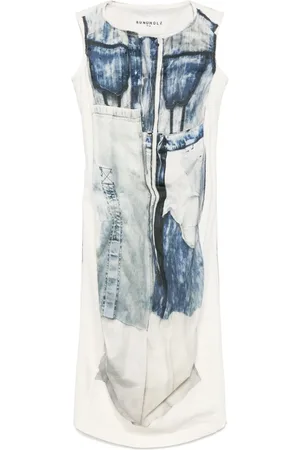 RUNDHOLZ Denim-print midi dress