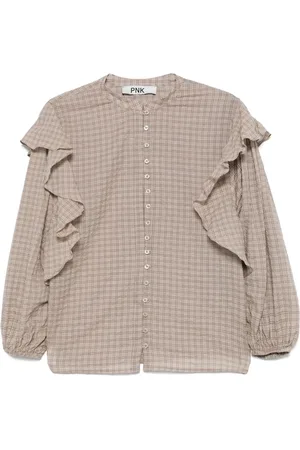 PNK Ruffle-detail checkered shirt