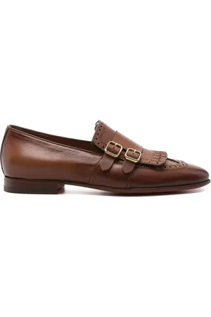 santoni Fringed double-buckle loafers