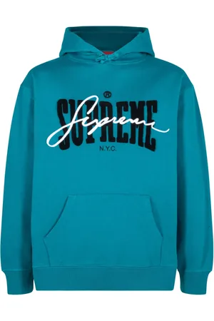 Supreme "SS 22 Dark Teal" chenille-embroidered hoodie