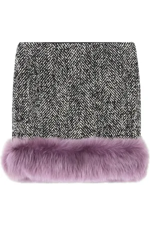 VERSACE Shearling-trim chevron mini skirt