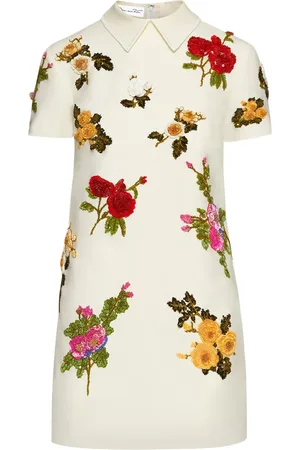 Oscar de la Renta Rose-embroidered shift mini dress
