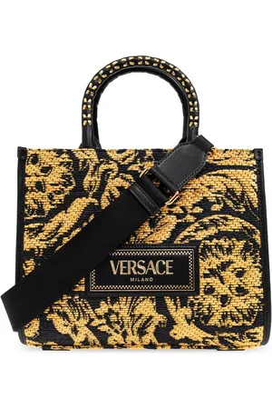 VERSACE Small Barocco Athena raffia tote bag