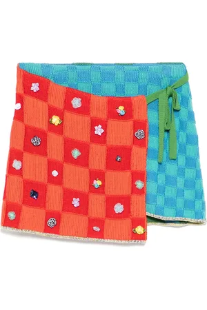 YANYAN KNITS Embellished check wrap mini skirt