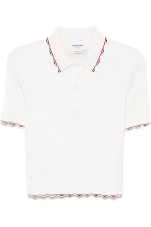 Thom Browne RWB-stripe ribbed-knit polo top
