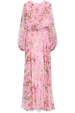 NISSA Floral-appliqué silk gown
