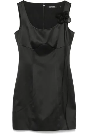 ROTATE Floral-appliqué satin dress