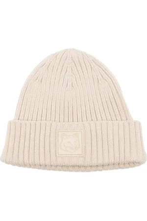 Maison Kitsuné Bold-fox-head leather patch beanie