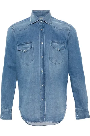 Sartorio Napoli Ripped-detailed panelled denim shirt