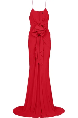 Balmain Floral-appliqué pleated gown
