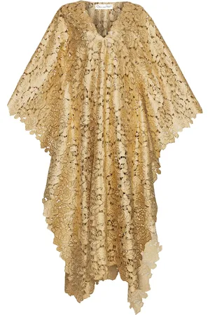 Oscar de la Renta Foiled guipure-lace kaftan dress