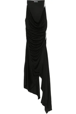 DAVID KOMA Crystal-claw detailed asymmetric midi dress