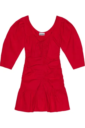 Ganni Gathered poplin minidress
