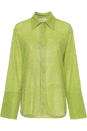 Oseree Metallic-threading bell-sleeve shirt