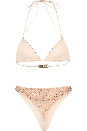 GCDS Bead-embellished tulle-overlay bikini