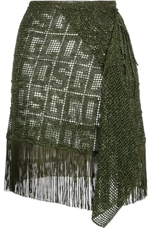 GCDS Fringe-detail macramé skirt
