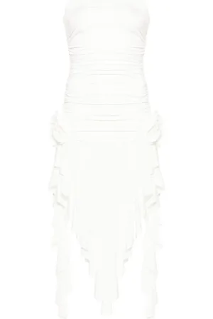 NISSA Strapless floral-appliqué midi dress