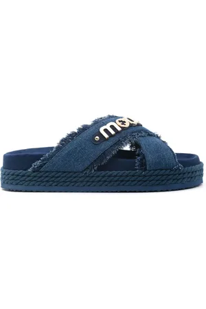 Mou Logo-lettering denim slides