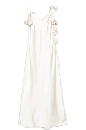 Self-Portrait Floral-appliqué satin maxi dress