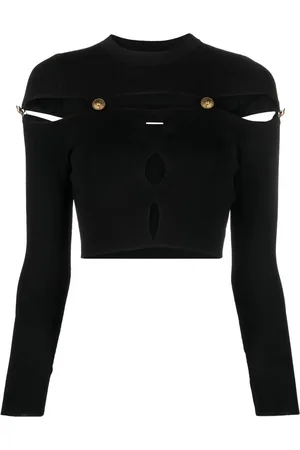 VERSACE Cut-out ribbed-knit cropped top