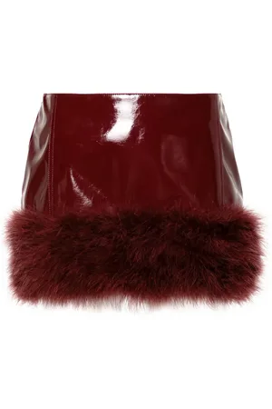 BLUMARINE Feather-appliqué patent mini skirt