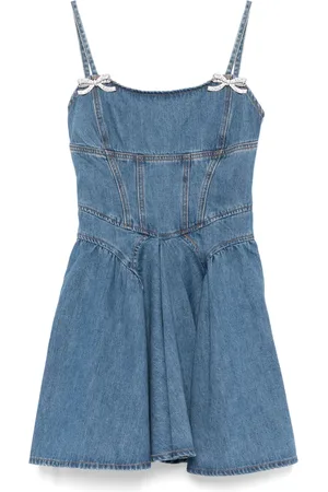 Self-Portrait Denim flared mini dress