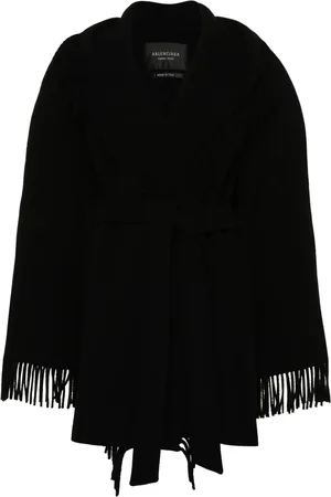 Balenciaga Fringed-edge hooded cardi-coat