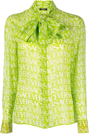 VERSACE Pussy-bow logo-print blouse