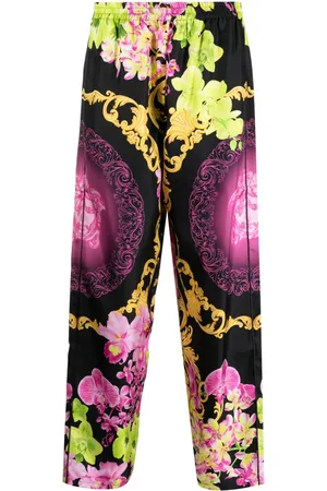 VERSACE Floral-print silk beach trousers