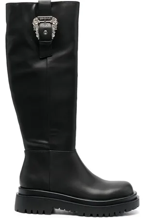 VERSACE Baroque-buckle knee-high boots