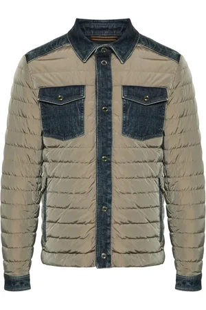 MOORER Denim-trim quilted jacket