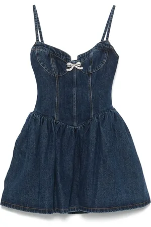 Self-Portrait Bow-detailed denim mini dress
