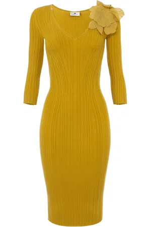Elisabetta Franchi Flower-appliqué rib-knit dress
