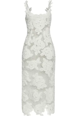 Oscar de la Renta Rose-embroidered crochet-knit midi dress