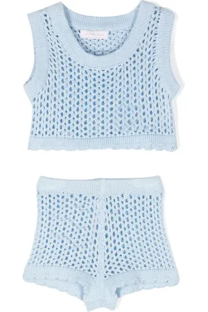 MONNALISA Open-knit scallop-hem shorts set