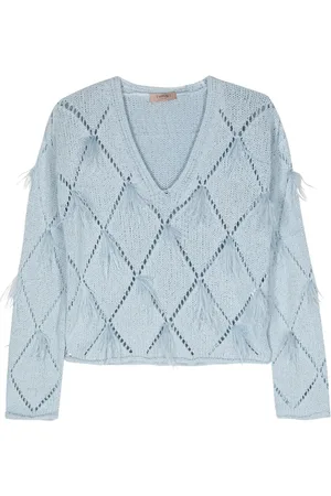 Twin-Set Feather-detail V-neck jumper