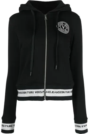 VERSACE Logo-embroidered zip-up hoodie
