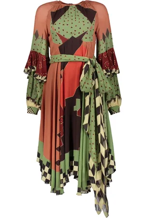 Etro Silk patchwork tie neck midi dress