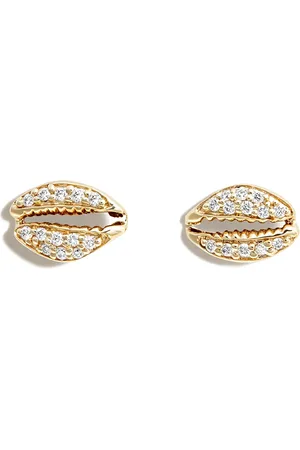 Sydney Evan 14kt yellow cowrie shell diamond stud earrings