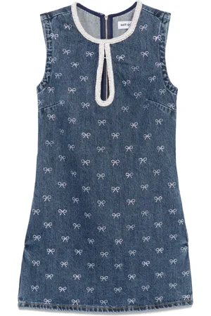 Self-Portrait Crystal-bow denim mini dress