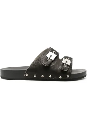 Scholl Pin-straps wood-sole leather slides