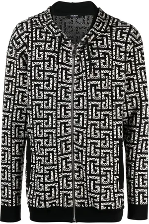 Balmain Monogram intarsia-knit zipped hoodie