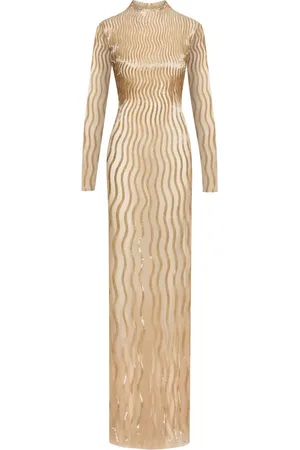 Oscar de la Renta Sequinned-wave tulle gown