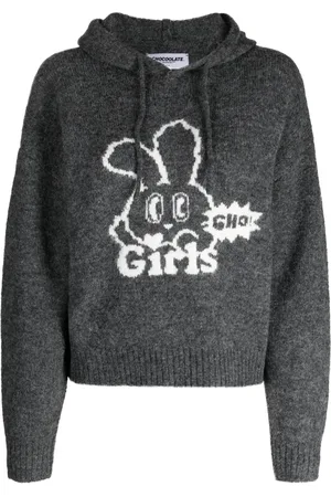 Chocoolate Drawstring-hood intarsia-knit hoodie
