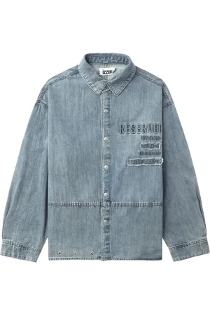 Izzue Slogan-embossed denim shirt