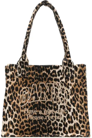 Ganni Large leopard-print canvas tote bag