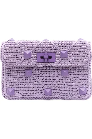 VALENTINO GARAVANI Rockstud crochet-knit clutch bag