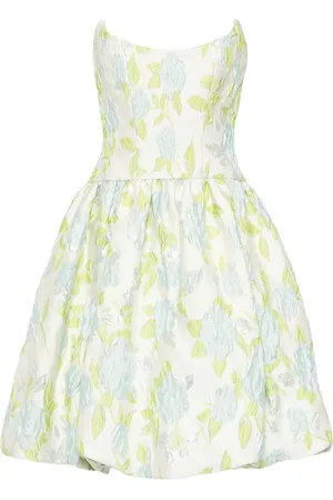 Amsale Floral-jacquard bubble-hem dress