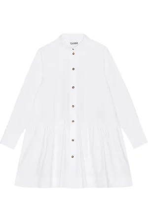 Ganni Pointed-collar organic cotton shirtdress